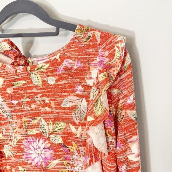 NEW‎ Lauren Conrad orange floral long sleeve flowy casual top - Small - Picture 2 of 9